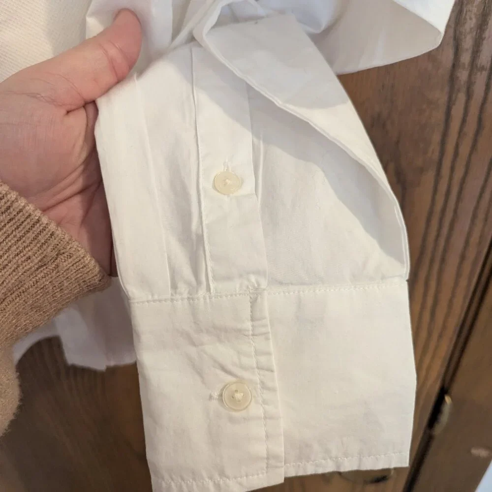 NWT Loft Button Down Collar "Bib" Textured White Blouse-M - Picture 4 of 6